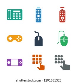 9 keypad icons. Trendy keypad icons white background. Included filled icons such as hand on atm, portable console, mouse, joystick, remote control. keypad icon for web and mobile.