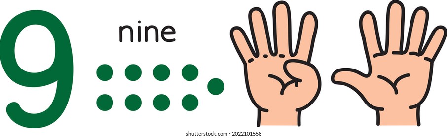 9. Kids hand showing the number nine hand sign.