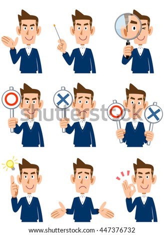 9 kind of gesture and facial expression of the man