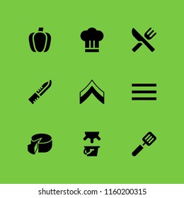 9 kitchen icons in vector set. chevron, chef, milk and pepper illustration for web and graphic design