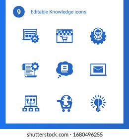 9 knowledge filled icons set isolated on . Icons set with Interactive Course, Distance Learning, Creative process, Self-learning, Knowledge, Online library, Online coaching icons.