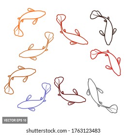 
9 koi fish. illustration 9 koi fish with outline style. icon vector.vector illustration.