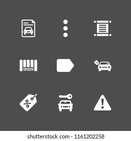 9 label icons in vector set. rental, menu, bar code and warning illustration for web and graphic design
