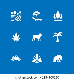 9 landscape icons in vector set. weed, park, africa and beach illustration for web and graphic design