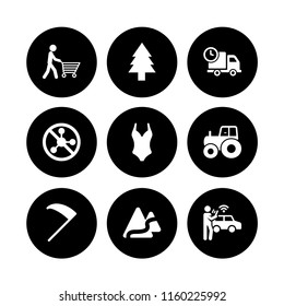 9 landscape icons in vector set. car, park, beach and agriculture illustration for web and graphic design