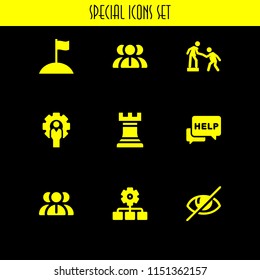 9 leader icons in vector set. organization, chess, vision and manager illustration for web and graphic design