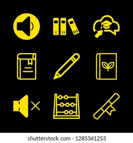 9 learn icons with education cloud and mathematical abacus in this set
