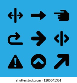 9 left icons with up right arrow and up arrow circular button in this set
