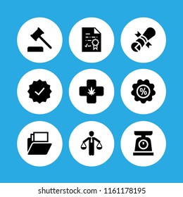 9 legal icons in vector set. auction, guarantee, offer and document illustration for web and graphic design