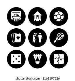9 leisure icons in vector set. dice, camping, badminton and jigsaw illustration for web and graphic design