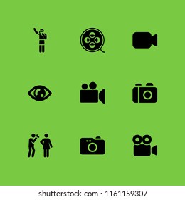 9 lens icons in vector set. video camera, camera, photographer and film illustration for web and graphic design