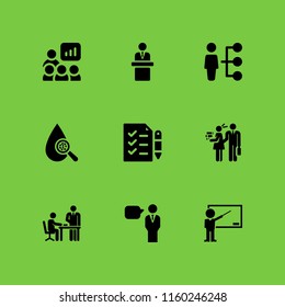 9 lesson icons in vector set. teacher, skills, speech and test illustration for web and graphic design