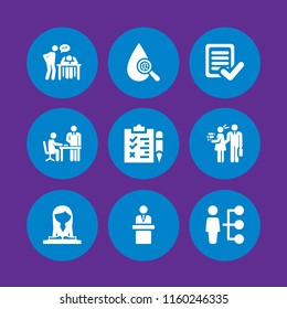 9 lesson icons in vector set. speech, teacher, skills and test illustration for web and graphic design