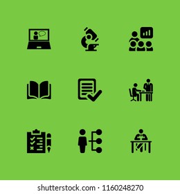 9 lesson icons in vector set. scientific, test, teacher and skills illustration for web and graphic design