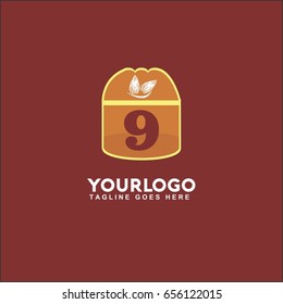 9 letter abstract illustration logo. Vector nut, almond, walnut, peanut, pistachio and hazelnut. 