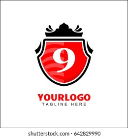 9 letter. Abstract symbol of shield. Shield icon. Security company logo. Abstract symbol of security. 