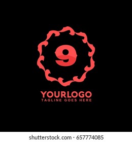 9 Letter Abstract vector logo template concept illustration. Circle Flag business sign. Flame fire icon. Gas insignia. Design element.