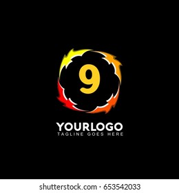 9 letter circle fire logo design template. Flame vector unusual letter. Vector design template elements for your application or company.