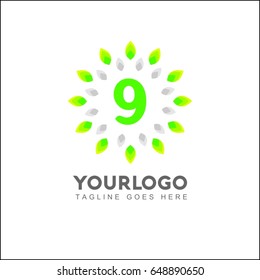 9 Letter Circle Leaf Logo Design Template Element. Herbal Brand Identity.