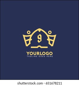9 letter creative king crown logo. Royal Palace Vector illustration.