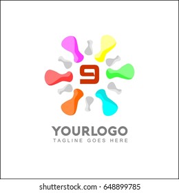 9 Letter Creative logo design. Abstract vector logo. Colorful Pixel logo. Dots Brand Identity