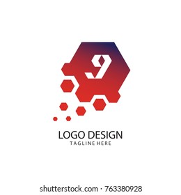 9 Letter Design Vector With Hexagon