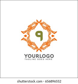 9 letter emblem of the weaving circle. Monogram design for Royalty, business card, Boutique, Hotel, Heraldic, Web design, Jewelry. Vector illustration
