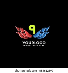 9 Letter Fire Flame Logo. Eye Power illustration template.