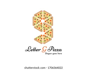 9 or Letter G depicted with Pizza slices, Logo for Pizza shop starts with G alphabet. Logo template, emblem, identity, branding. Minimal Simple vector design.
