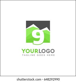 9 Letter Green Forest. Minimal and Modern Mountain Logo.