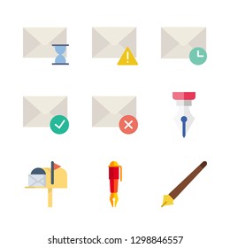 9 letter icons with mail and pen in this set