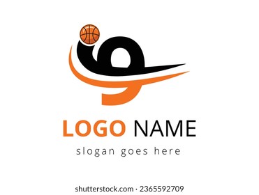 9 Letter Logo With Basketball Ball. Sports Symbol Vector Template Design