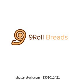 9 letter with roll bread shape yummy delicious bread logo vector isolated