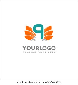 9 letter victory wing identity, hotel logo, luxury brand logo, palm leaf nature vector illustration template.