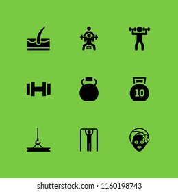 9 lifting icons in vector set. dumbbell, skin, gym and facial illustration for web and graphic design