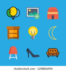 9 light icons with bedside table and moon in this set