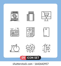 9 Line Black Icon Pack Outline Symbols for Mobile Apps isolated on white background. 9 Icons Set.