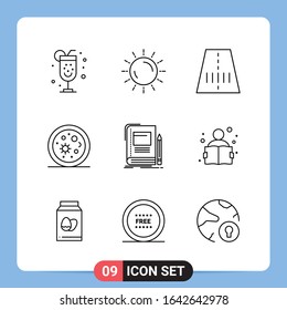 9 Line Black Icon Pack Outline Symbols for Mobile Apps isolated on white background. 9 Icons Set.