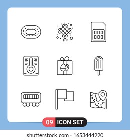 9 Line Black Icon Pack Outline Symbole für mobile Apps einzeln auf weißem Hintergrund. 9 Symbole Set.