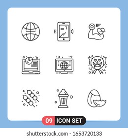 9 Line Black Icon Pack Outline Symbols for Mobile Apps isolated on white background. 9 Icons Set.
