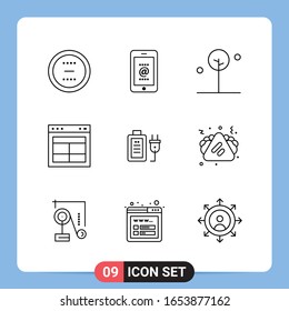 9 Line Black Icon Pack Outline Symbols for Mobile Apps isolated on white background. 9 Icons Set.