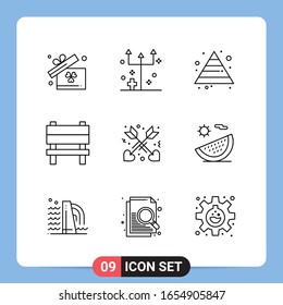 9 Line Black Icon Pack Outline Symbols for Mobile Apps isolated on white background. 9 Icons Set.