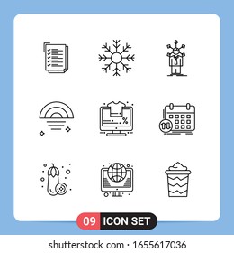 9 Line Black Icon Pack Outline Symbols for Mobile Apps isolated on white background. 9 Icons Set.