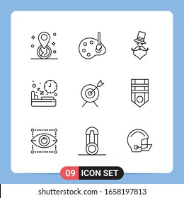 9 Line Black Icon Pack Outline Symbols for Mobile Apps isolated on white background. 9 Icons Set.