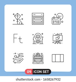 9 Line Black Icon Pack Outline Symbols for Mobile Apps isolated on white background. 9 Icons Set.