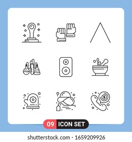 9 Line Black Icon Pack Outline Symbols for Mobile Apps isolated on white background. 9 Icons Set.