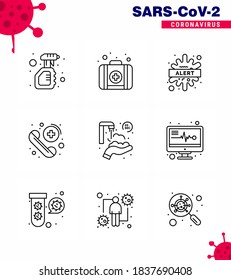 9 Line Coronavirus Covid19 Icon pack such as  twenty seconds; medical; alert; emergency; virus viral coronavirus 2019-nov disease Vector Design Elements