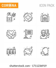 9 Line coronavirus epidemic icon pack suck as  medical; assistance; emergency; health care; hands viral coronavirus 2019-nov disease Vector Design Elements