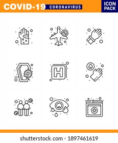 9 Line coronavirus epidemic icon pack suck as  death; coffin; banned; care; hand viral coronavirus 2019-nov disease Vector Design Elements