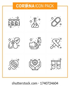 9 Line Set of corona Virus epidemic Icons. wie Seife; Reinigung; Kapsel; sauber; Schutz viraler Coronavirus 2019-nov-Krankheit Vector Design Elements